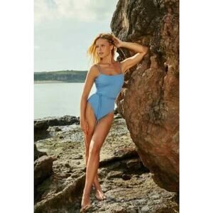 WET Venice Foster Lace-Up One Piece Swimsuit U-Neck Slate Blue Women's Small